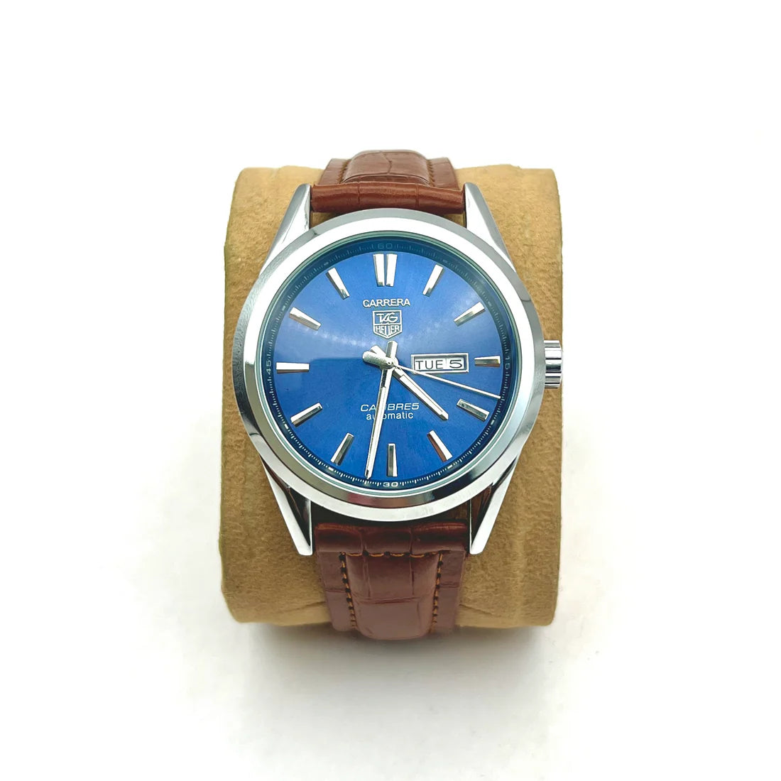 Carrera Tag Heuer - Master Lock, Day & Date , Leather Strap Watch Brown Colour