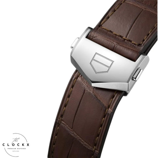 Carrera Tag Heuer - Master Lock, Day & Date , Leather Strap Watch Brown Colour