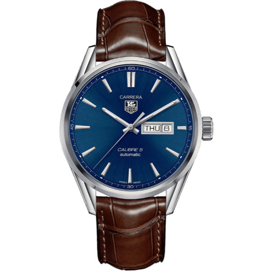 Carrera Tag Heuer - Master Lock, Day & Date , Leather Strap Watch Brown Colour